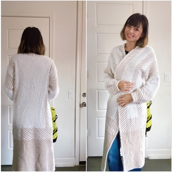 021 Cozy Color Block Stripes Fuzzy Open Front Cardigan - Picture 12 of 12